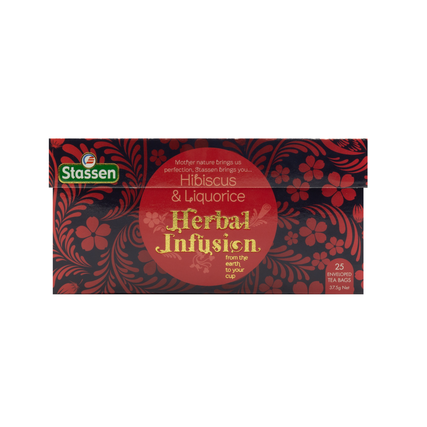 Opakowanie herbaty Hibiscus & Liquorice Stassen – aromatyczna herbata z hibiskusem i lukrecją.