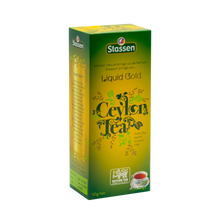 Boczne ujęcie opakowania herbaty Stassen Liquid Gold Tea – wysokiej jakości czarna herbata.