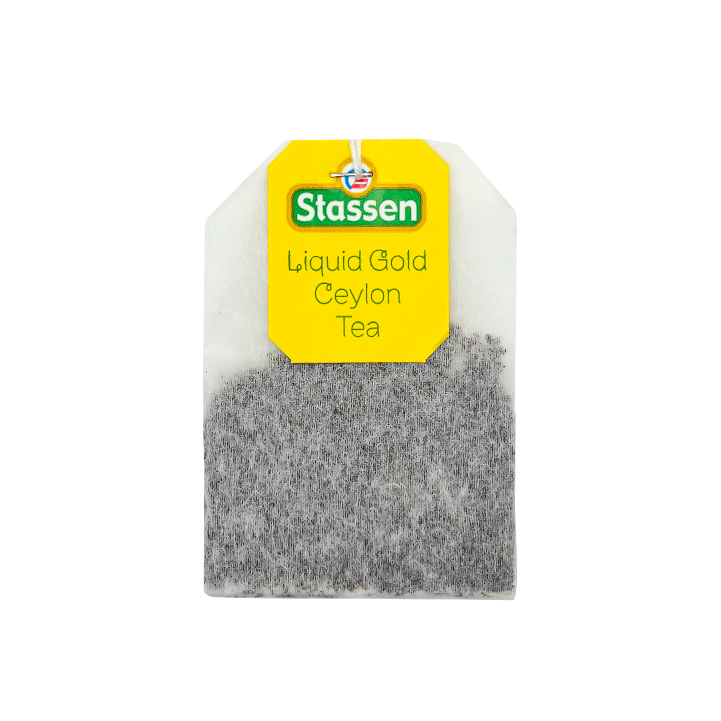 Torebka herbaty Stassen Liquid Gold Tea z żółtą etykietą – czarna herbata cejlońska.