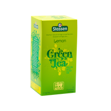 Prawy bok pudełka Stassen Lemon Green Tea – orzeźwiająca zielona herbata z cytryną.