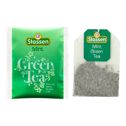 Koperta i torebka herbaty Stassen Mint Green Tea – orzeźwiająca herbata miętowa.