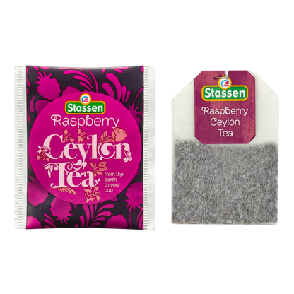 Koperta i torebka herbaty Stassen Raspberry Tea – aromatyczna herbata cejlońska z maliną.