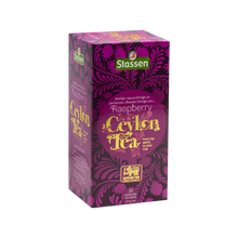 Prawy bok opakowania Stassen Raspberry Tea – elegancka herbata cejlońska o malinowym aromacie.