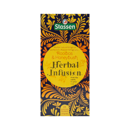 Pionowe opakowanie Stassen Rooibos & Honeybush – delikatny napar z rooibosa i honeybusha.