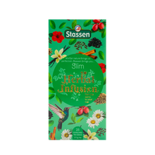 Widok z góry na pudełko herbaty ziołowej Stassen Slim Herbal Infusion.