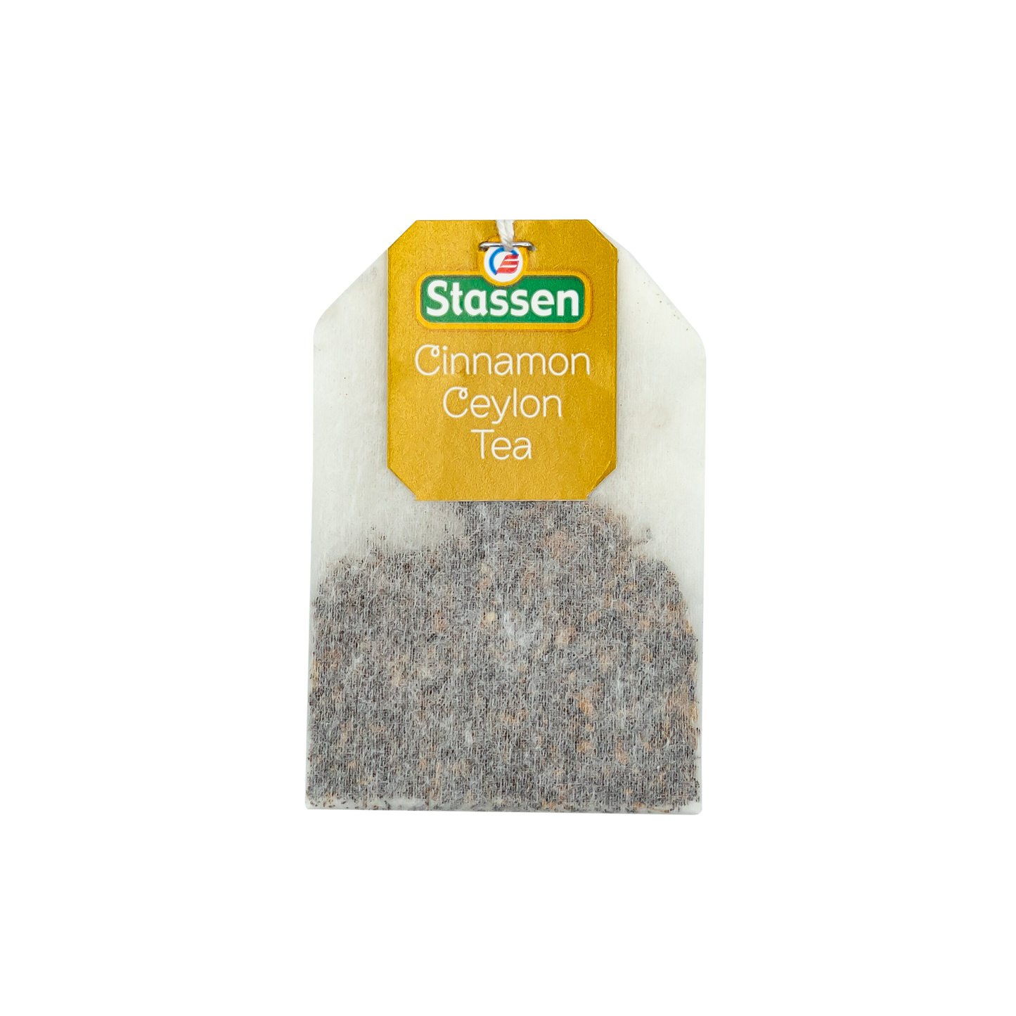 Torebka herbaty Stassen Cinnamon Ceylon Tea w złotej etykiecie.