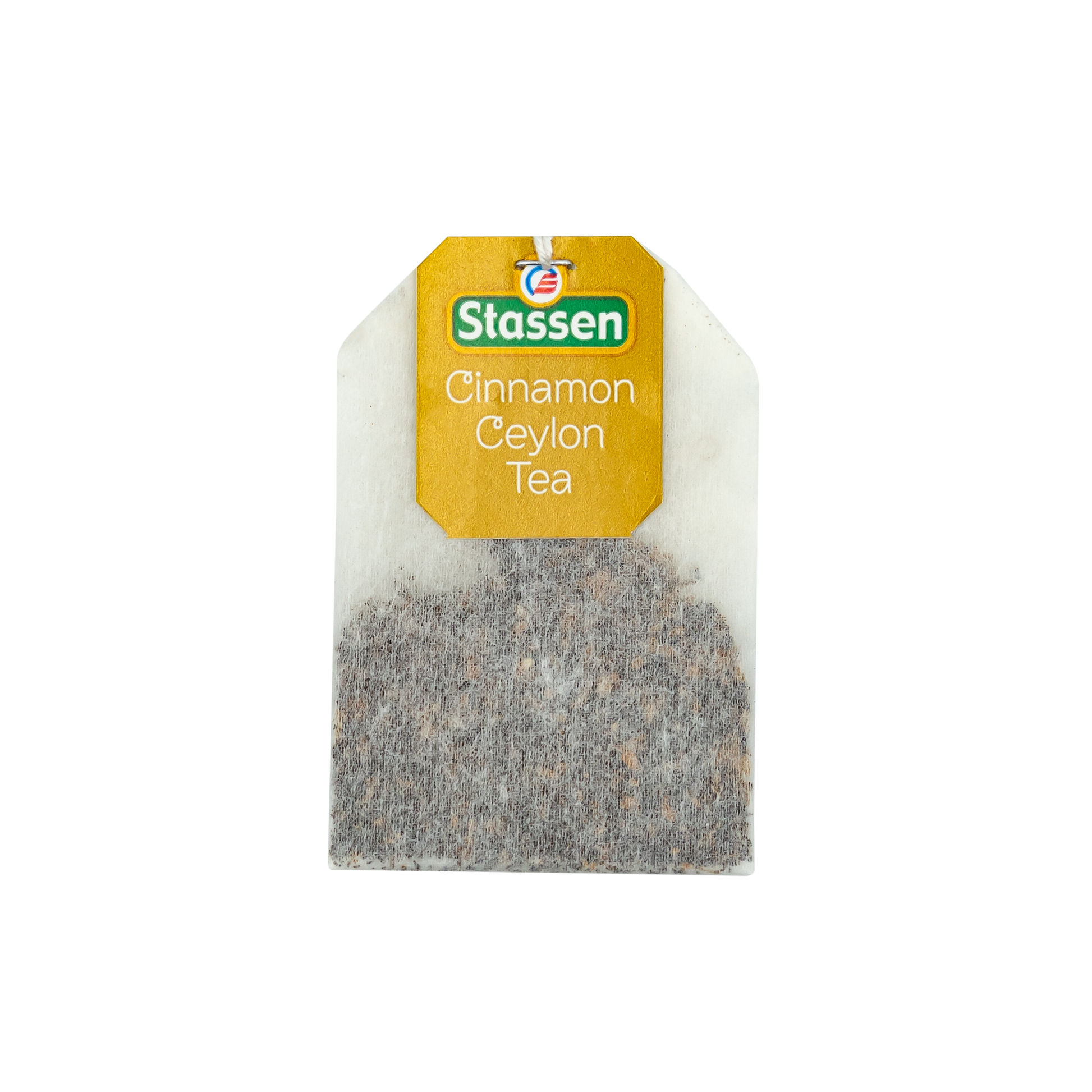 Torebka herbaty Stassen Cinnamon Ceylon Tea w złotej etykiecie.