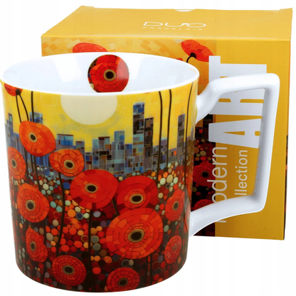 Kubek porcelanowy Modern Poppies 750 ml  i ozdobnym pudełkiem prezentowym.