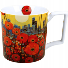 Kubek porcelanowy Modern Poppies 750 ml w intensywnych barwach czerwieni i żółci.