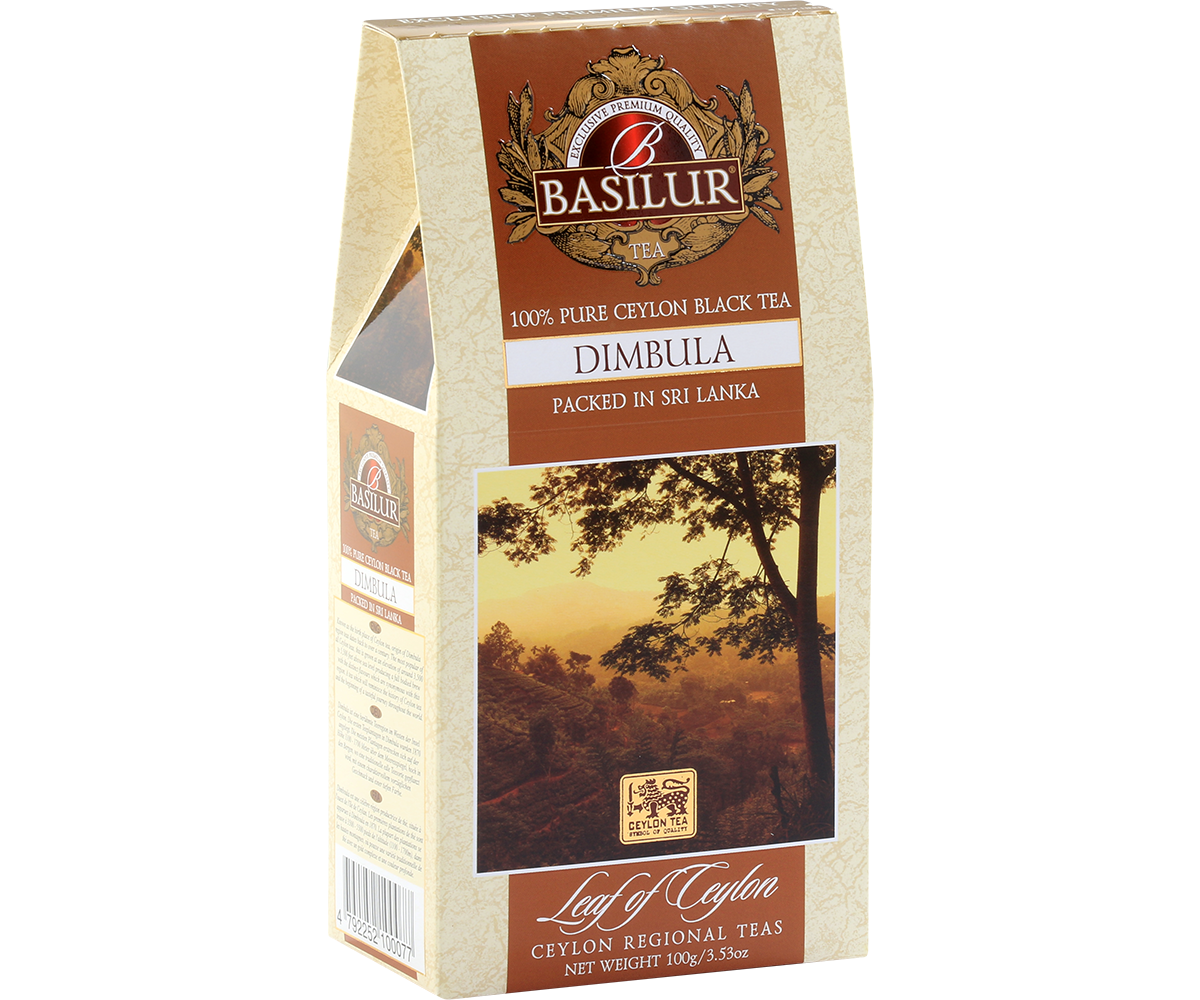 Widok boczny opakowania Basilur Dimbula, herbata Ceylon.
