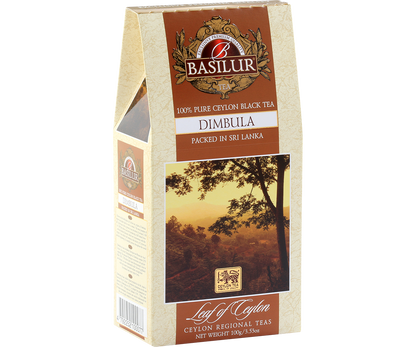 Widok boczny opakowania Basilur Dimbula, herbata Ceylon.