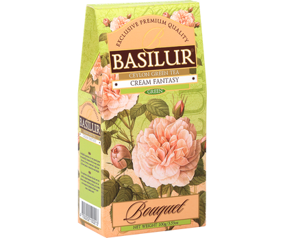 Bok pudełka Basilur Cream Fantasy z opisem i logo marki Basilur.