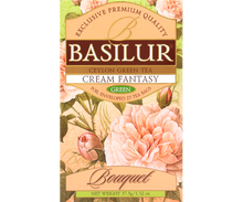 Przód opakowania Basilur Cream Fantasy z kwiatowym motywem.