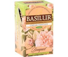 Bok pudełka Basilur Cream Fantasy z logo marki.