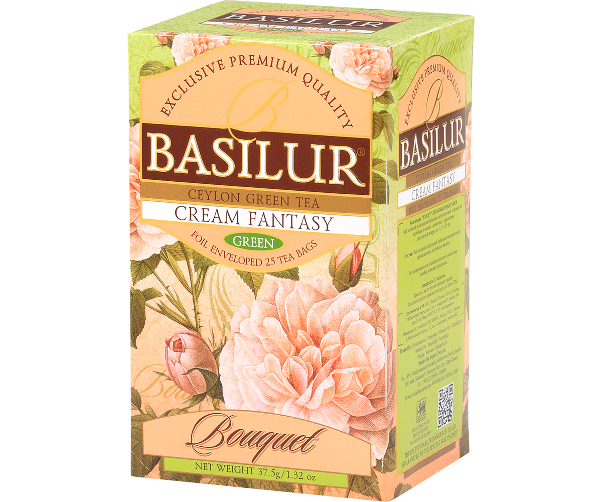 Herbata Basilur Cream Fantasy – eleganckie kwiatowe opakowanie z serii Bouquet.