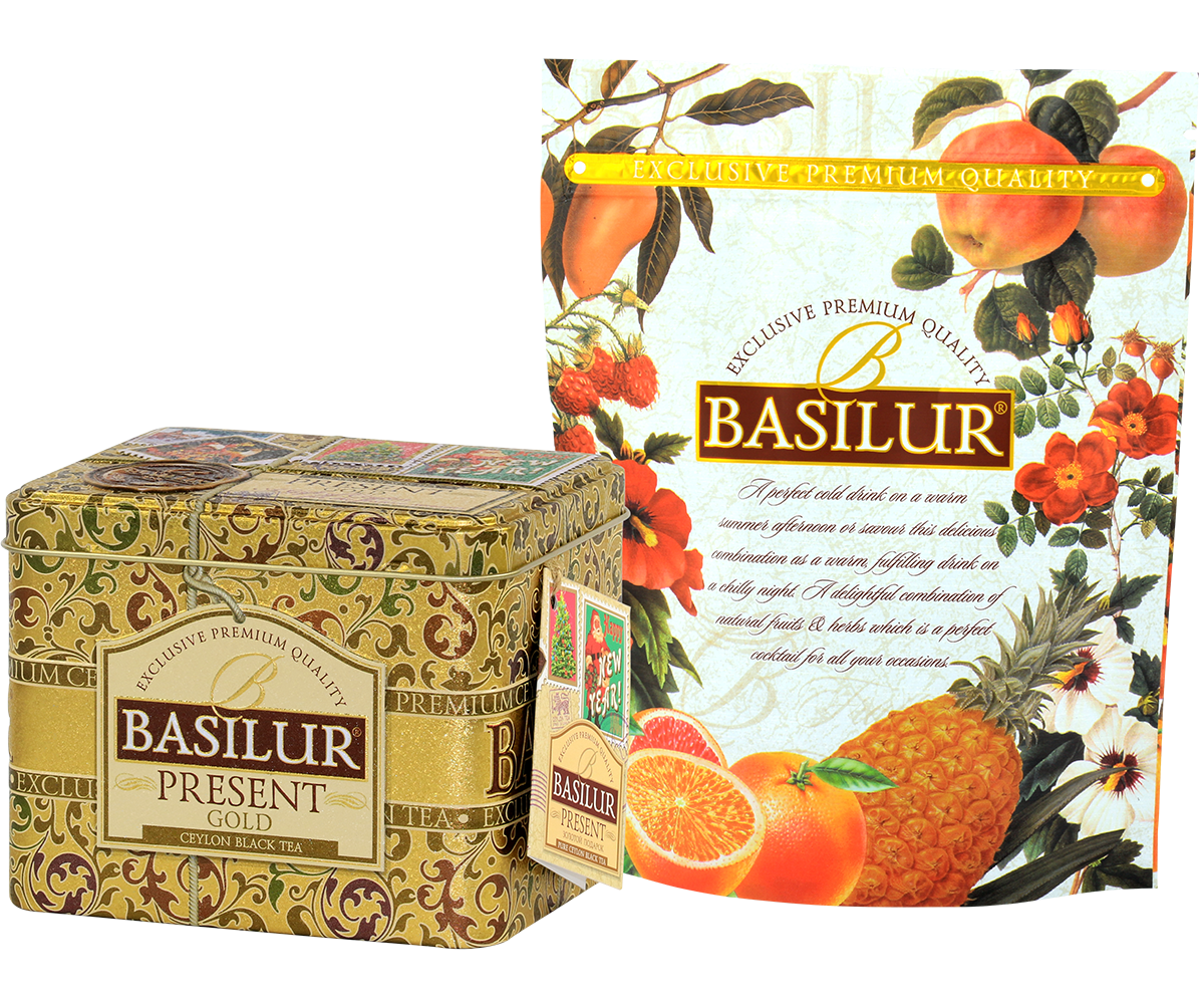 Zestaw herbaty Basilur Present Gold w eleganckim złotym opakowaniu prezentowym