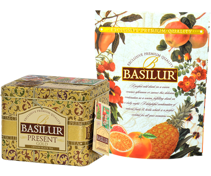 Zestaw herbaty Basilur Present Gold w eleganckim złotym opakowaniu prezentowym