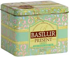 Puszka zielonej herbaty Basilur Present Green z kolekcji Premium.