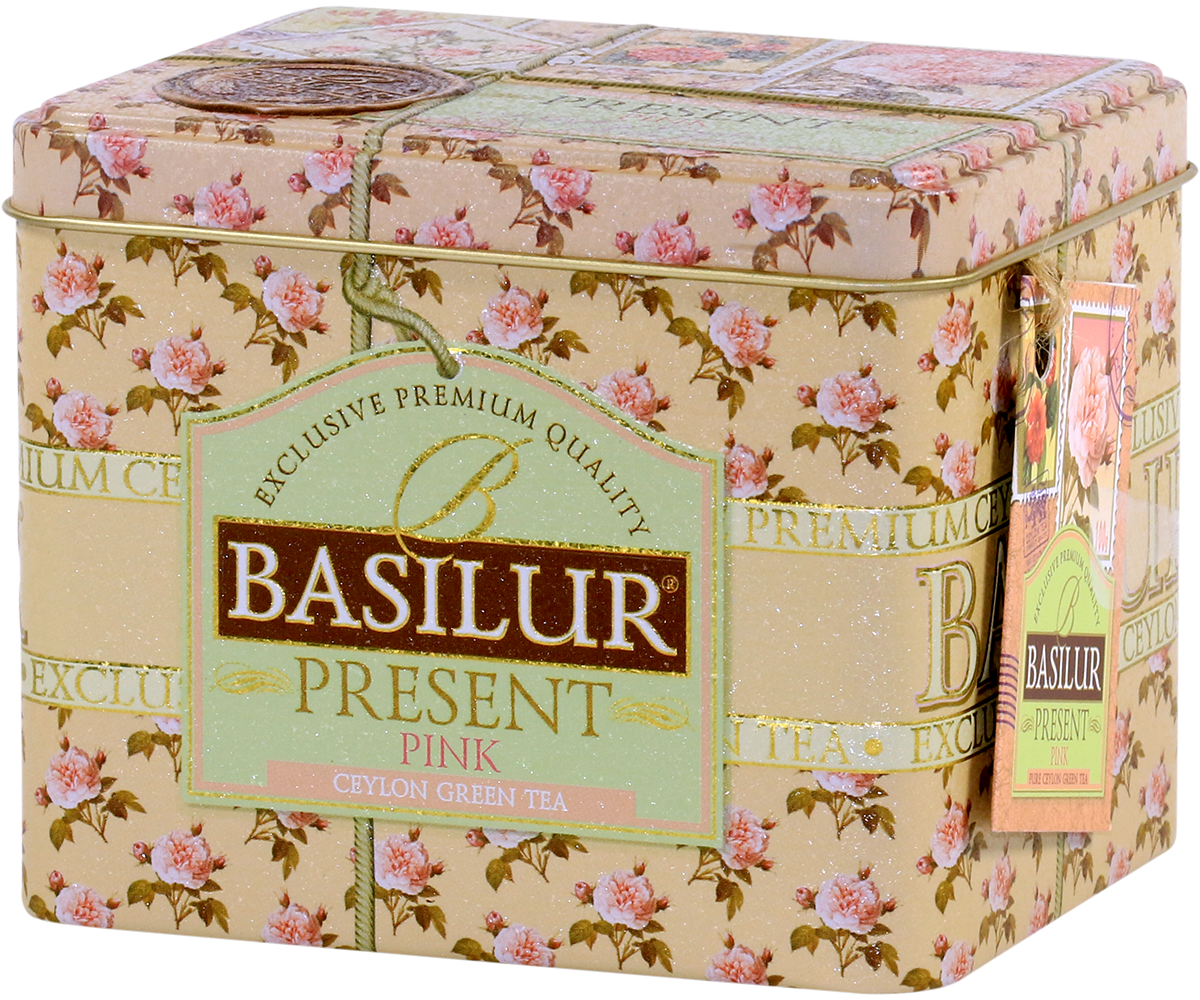 Perspektywiczne ujęcie puszki Basilur Present Pink z kolekcji Premium.