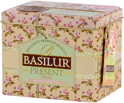 Perspektywiczne ujęcie puszki Basilur Present Pink z kolekcji Premium.