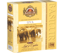 Eleganckie pudełko herbaty Basilur Uva, czarna herbata z Cejlonu.