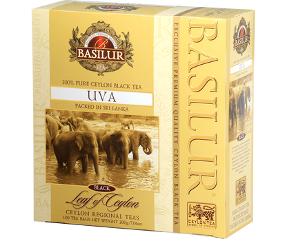 Herbata Basilur Uva Leaf of Ceylon, klasyczna czarna herbata cejlońska w torebkach.