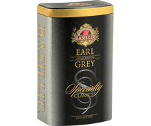 Puszka Basilur Earl Grey z kolekcji Specialty Classics – widok z lewej strony.
