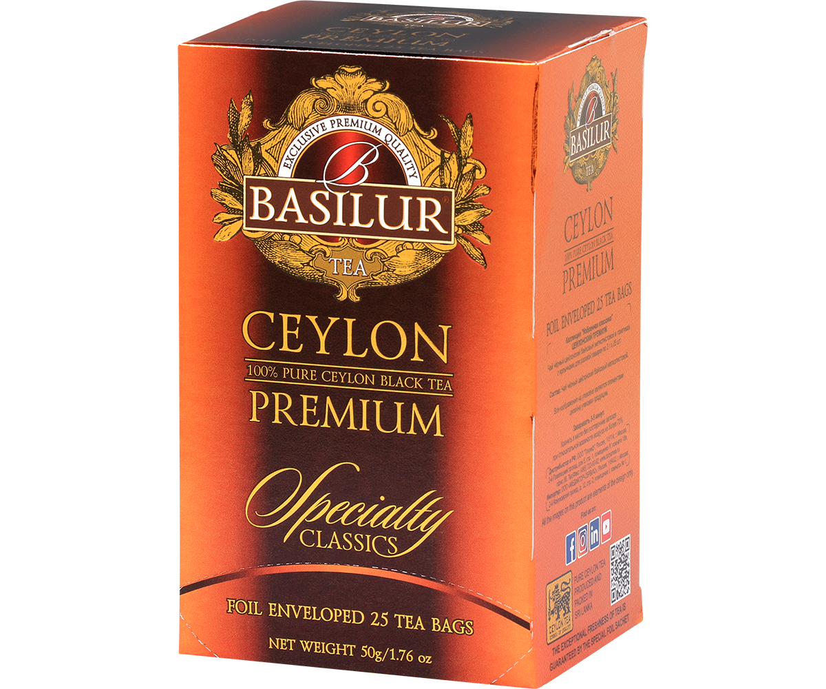 Opakowanie Basilur Ceylon Premium – klasyczna czarna herbata cejlońska.
