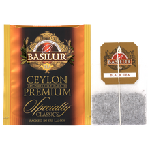 Torebka i koperta herbaty Basilur Ceylon Premium – czarna herbata cejlońska.