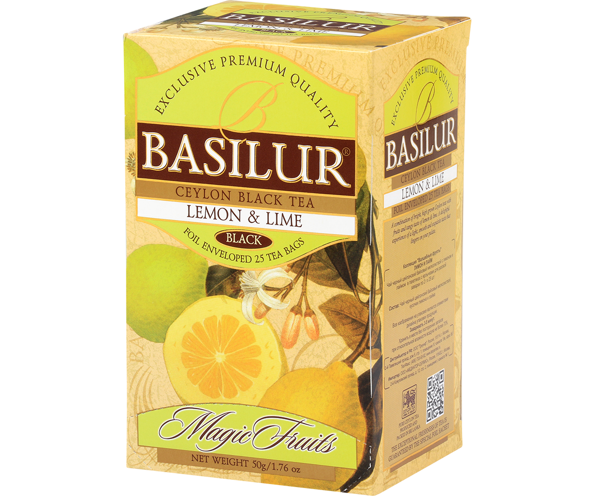 Zestaw czarnej herbaty Basilur Lemon & Lime z kolekcji Magic Fruits.