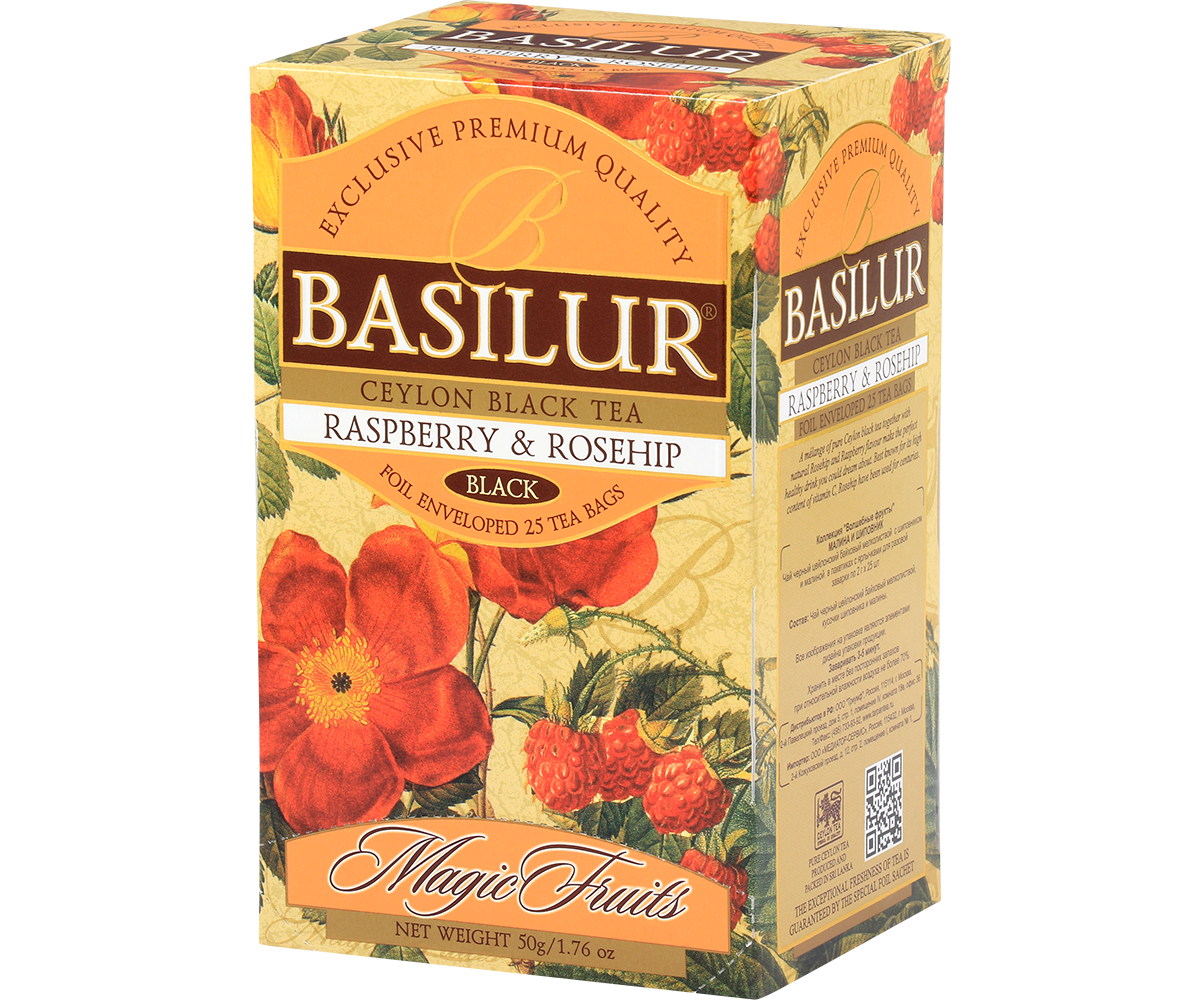 Zestaw czarnej herbaty Basilur Raspberry & Rosehip z kolekcji Magic Fruits.