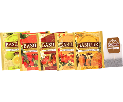 Zestaw herbat Basilur Magic Fruits – asortyment owocowych herbat w kopertach.