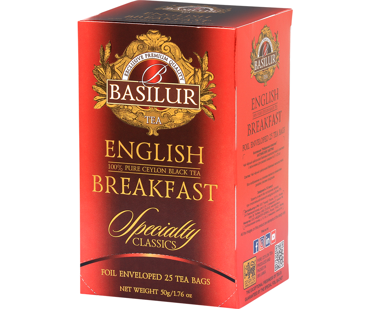 Opakowanie Basilur English Breakfast – czarna herbata cejlońska w kopertach.
