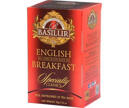 Opakowanie Basilur English Breakfast – czarna herbata cejlońska w kopertach.