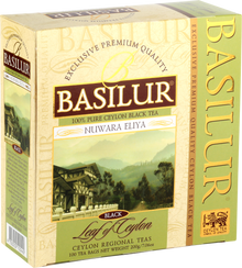 Pudełko Basilur Nuwara Eliya z krajobrazem górskich plantacji Sri Lanki.