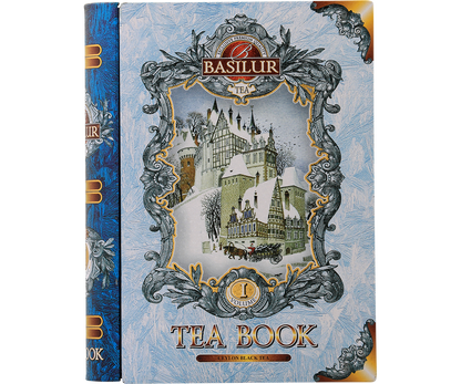 Herbata Basilur Tea Book vol. I w ozdobnej puszce w formie książki – widok z przodu.
