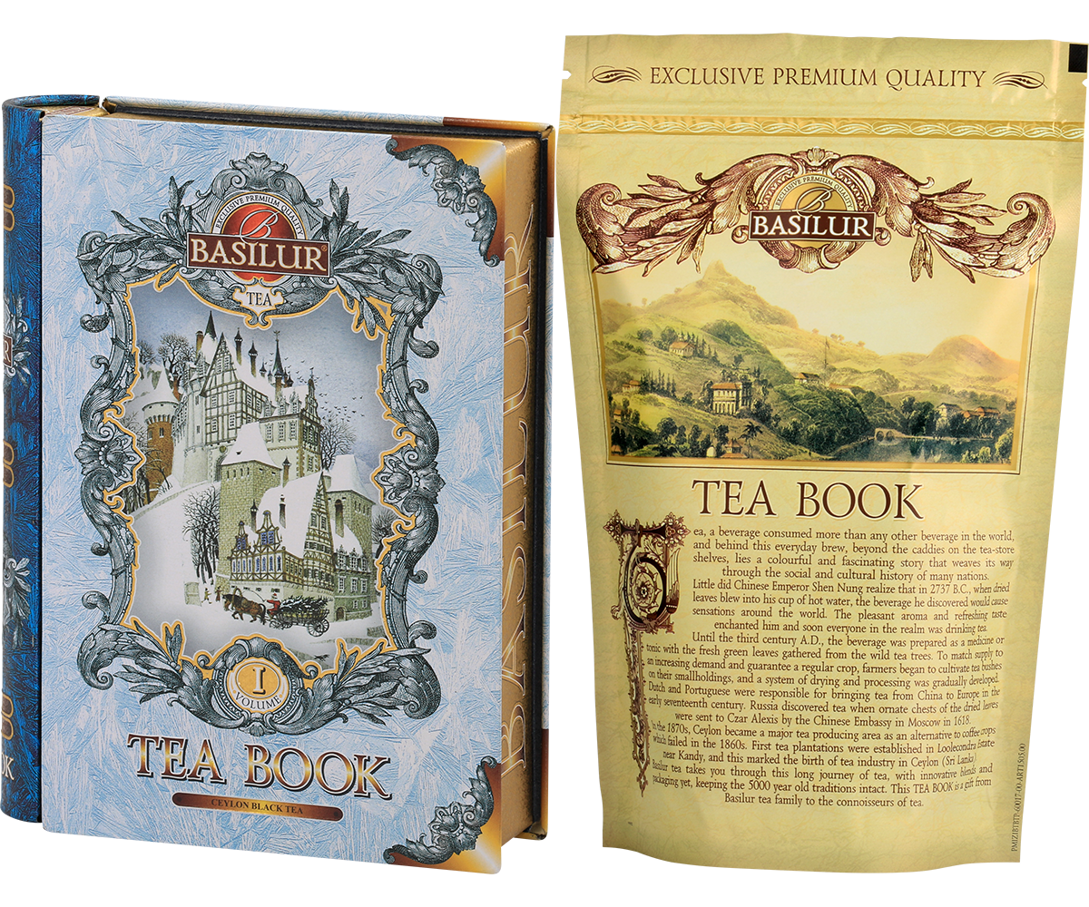 Herbata Basilur Tea Book vol. I – ozdobna puszka i złote opakowanie wewnętrzne.