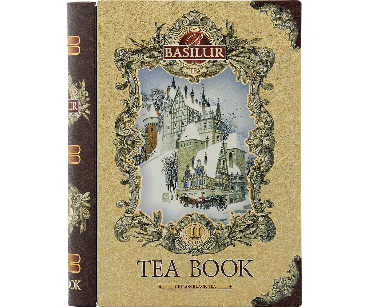 Herbata Basilur Tea Book vol. II w ozdobnej puszce w formie książki – widok z przodu.