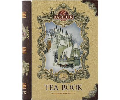 Herbata Basilur Tea Book vol. II w ozdobnej puszce w formie książki – widok z przodu.