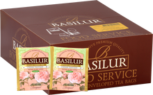 Opakowanie herbaty Basilur Cream Fantasy z widocznymi saszetkami zielonej herbaty cejlońskiej o kremowym aromacie.