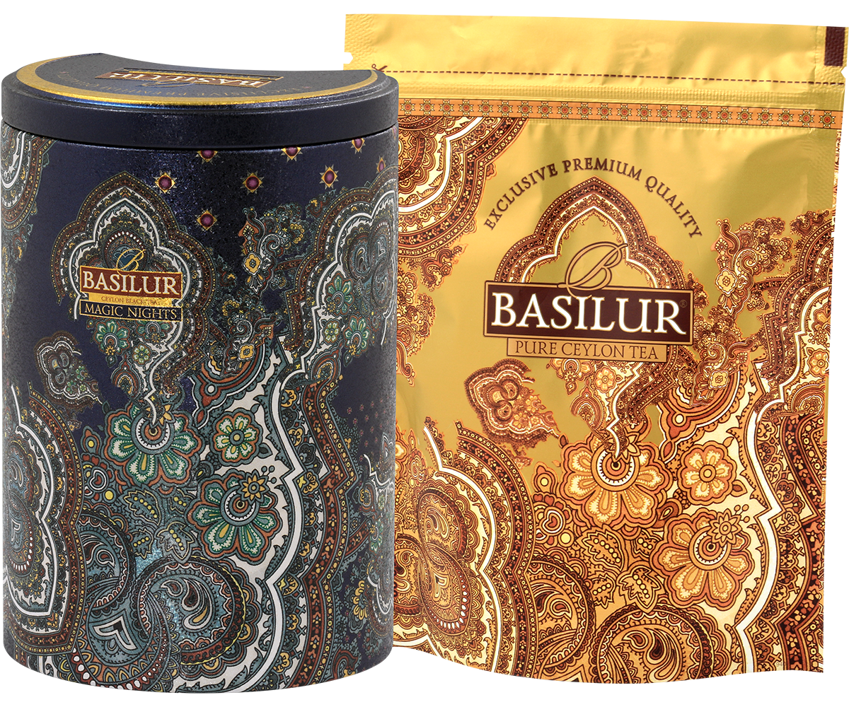Basilur Magic Nights herbata lisciasta 100 g w puszce i opakowaniu foliowym