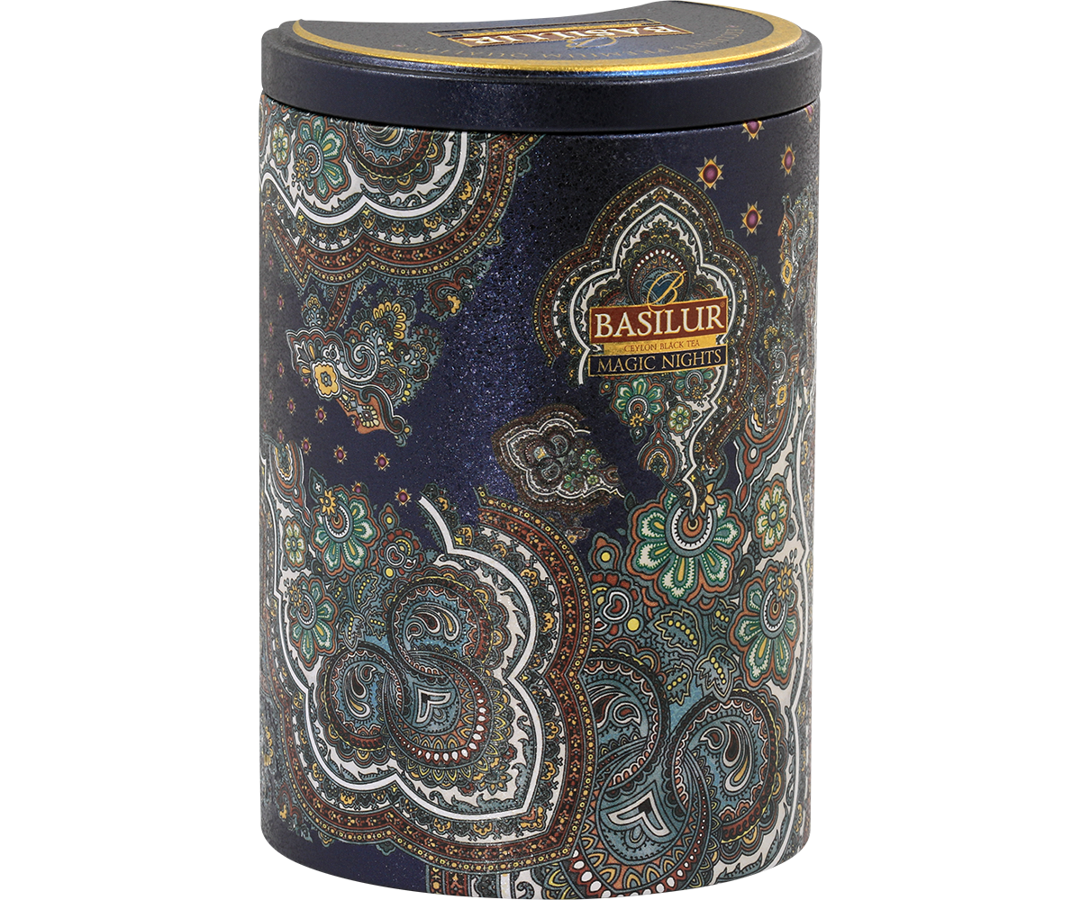 Ozdobna metalowa puszka Basilur Magic Nights czarna herbata Ceylon