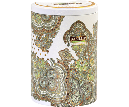 Elegancka puszka Basilur White Moon z orientalnym motywem, herbata oolong.