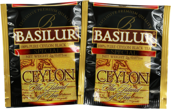 Koperty herbaty Basilur Special Ceylon zapakowane w folię.