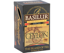 Herbata Basilur Special w eleganckim czarno-złotym opakowaniu.