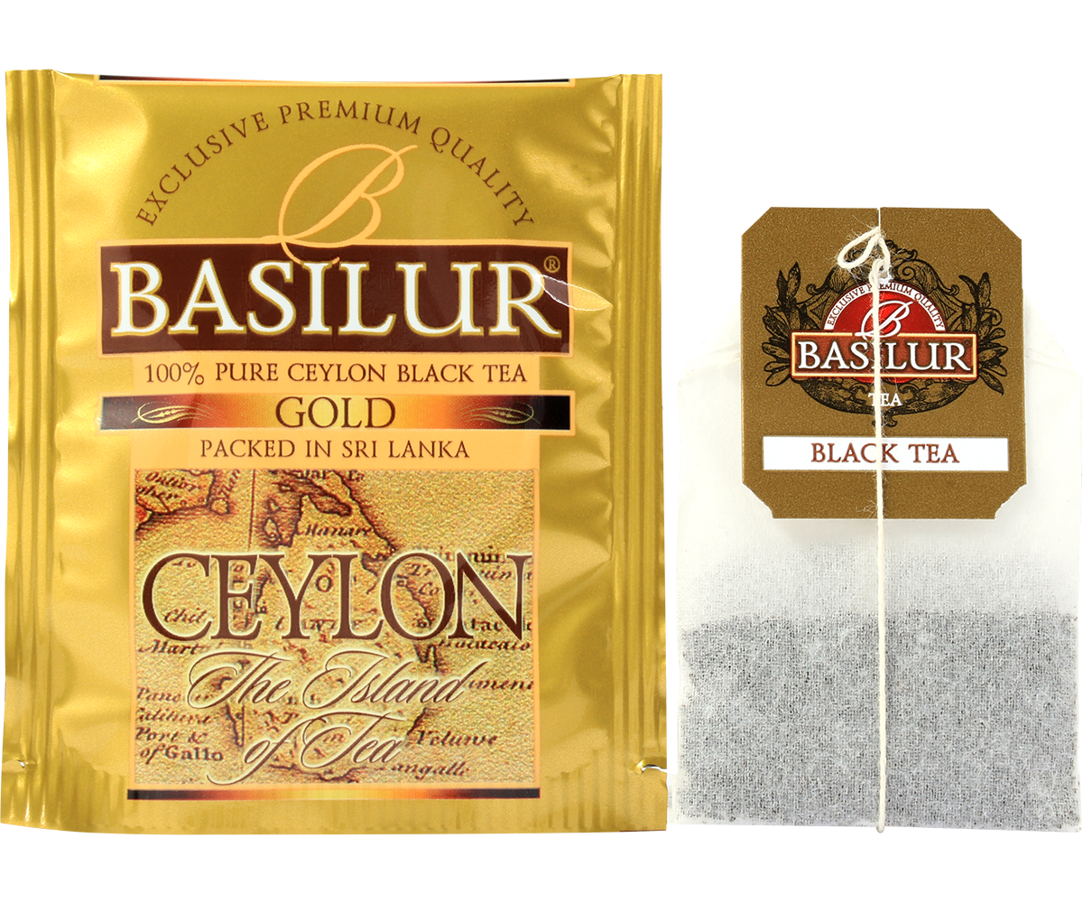 Koperta i torebka herbaty Basilur Gold Ceylon, czarna herbata cejlońska.