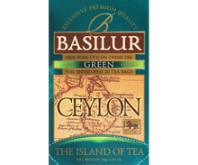 Opakowanie herbaty Basilur Green Ceylon – klasyczna zielona herbata w kopertach.