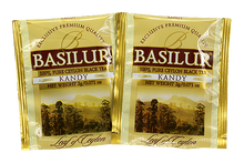 Saszetki Basilur Kandy – czarna herbata cejlońska w złotych kopertach.