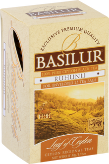Bok pudełka Basilur Ruhunu – eleganckie opakowanie herbaty czarnej Basilur.