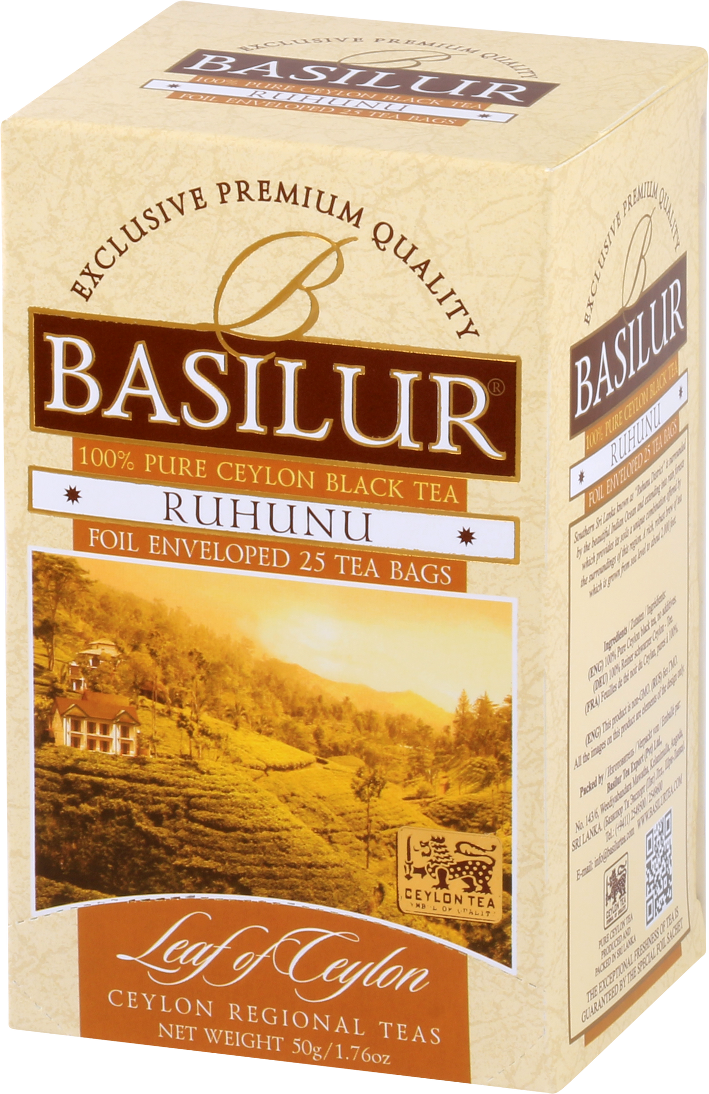 Opakowanie herbaty Basilur Ruhunu – czarna herbata cejlońska w kopertach.